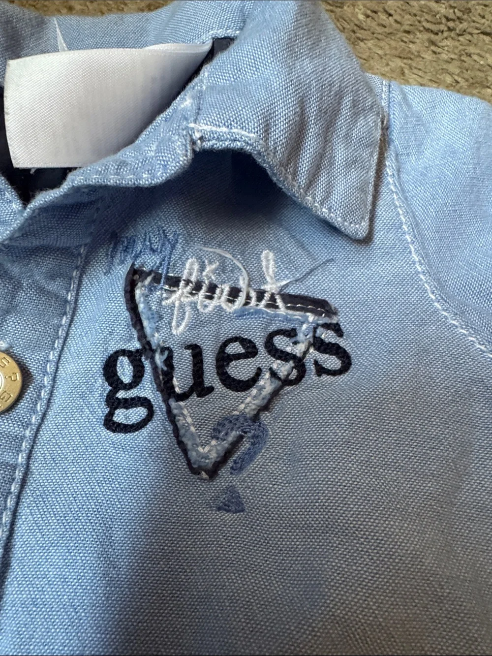 Guess Light Blue Short-Sleeve Polo Romper with Navy Trim